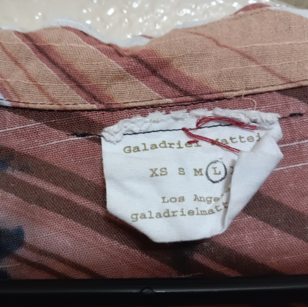 Galadriel Mattei Tan Burgundy White Stripe Cotton Button Front Shirt Top - Picture 4 of 4